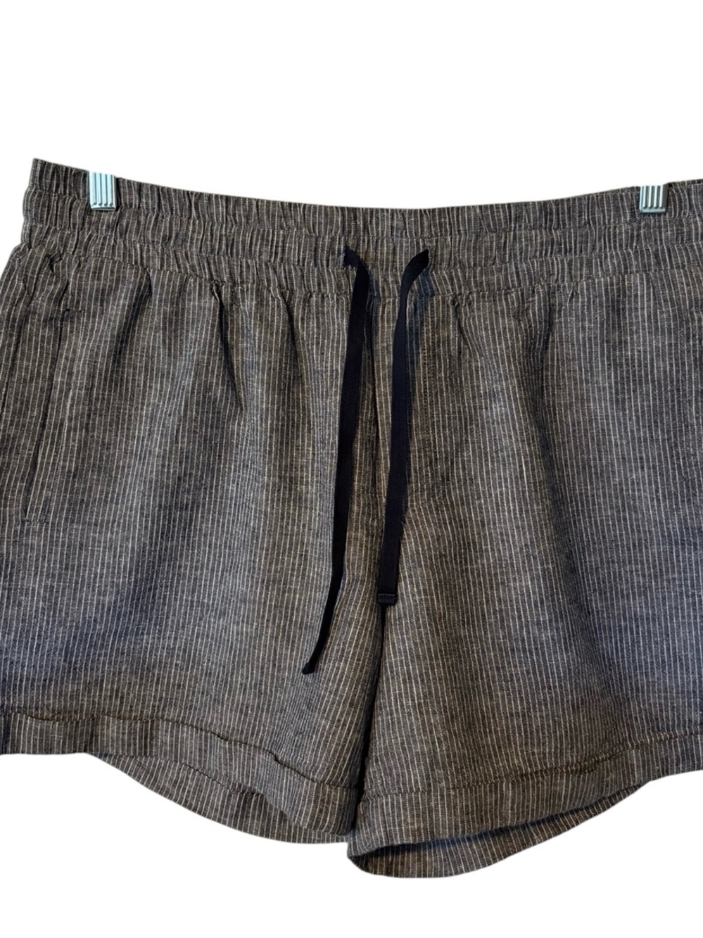 dip Navy Blue Pinstripe Elastic Waist Cuffed Shorts with Navy Blue Drawstring